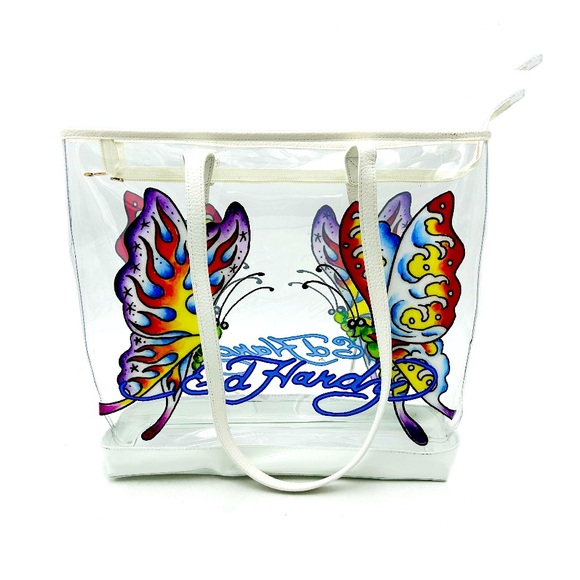 NWT Ed Hardy Tote Bag w/ Purple & Blue Butterfly Graphic - Picture 3 of 4